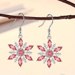 Christmas and Holiday Creative Red and Silver Shiny Snowflake Earrings